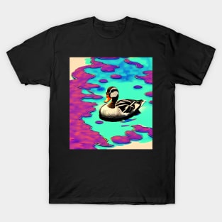 Duck Swimming In Trippy Pond T-Shirt